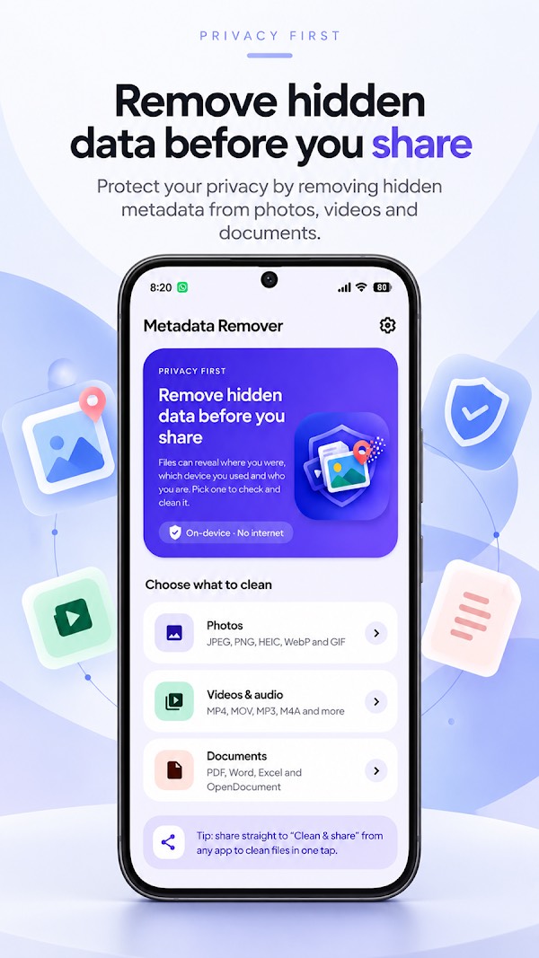 CleanShare removing hidden location data from a photo