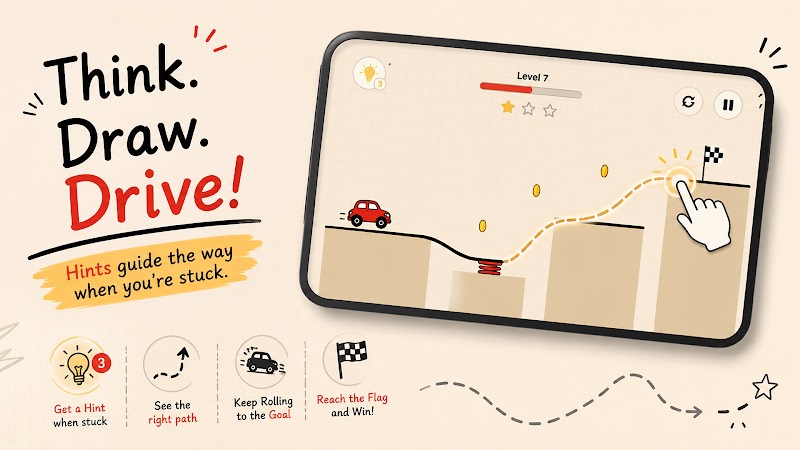 Inkroad level with a drawn road and a red car