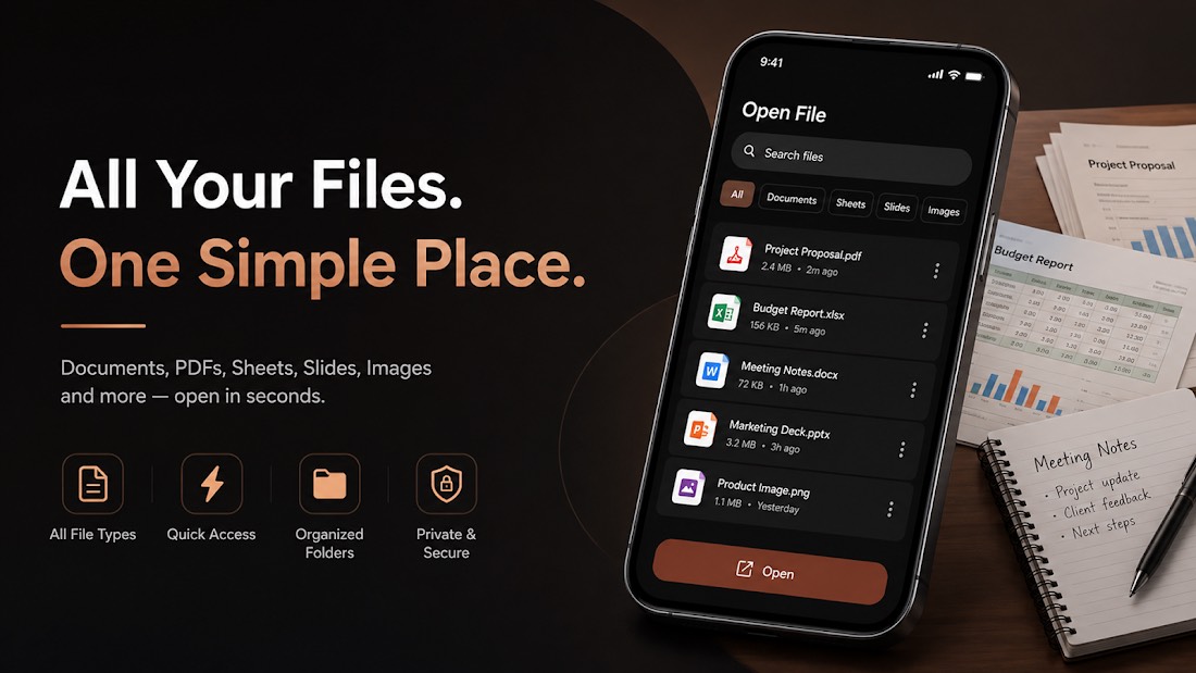 OpenAny file list with documents, sheets and slides